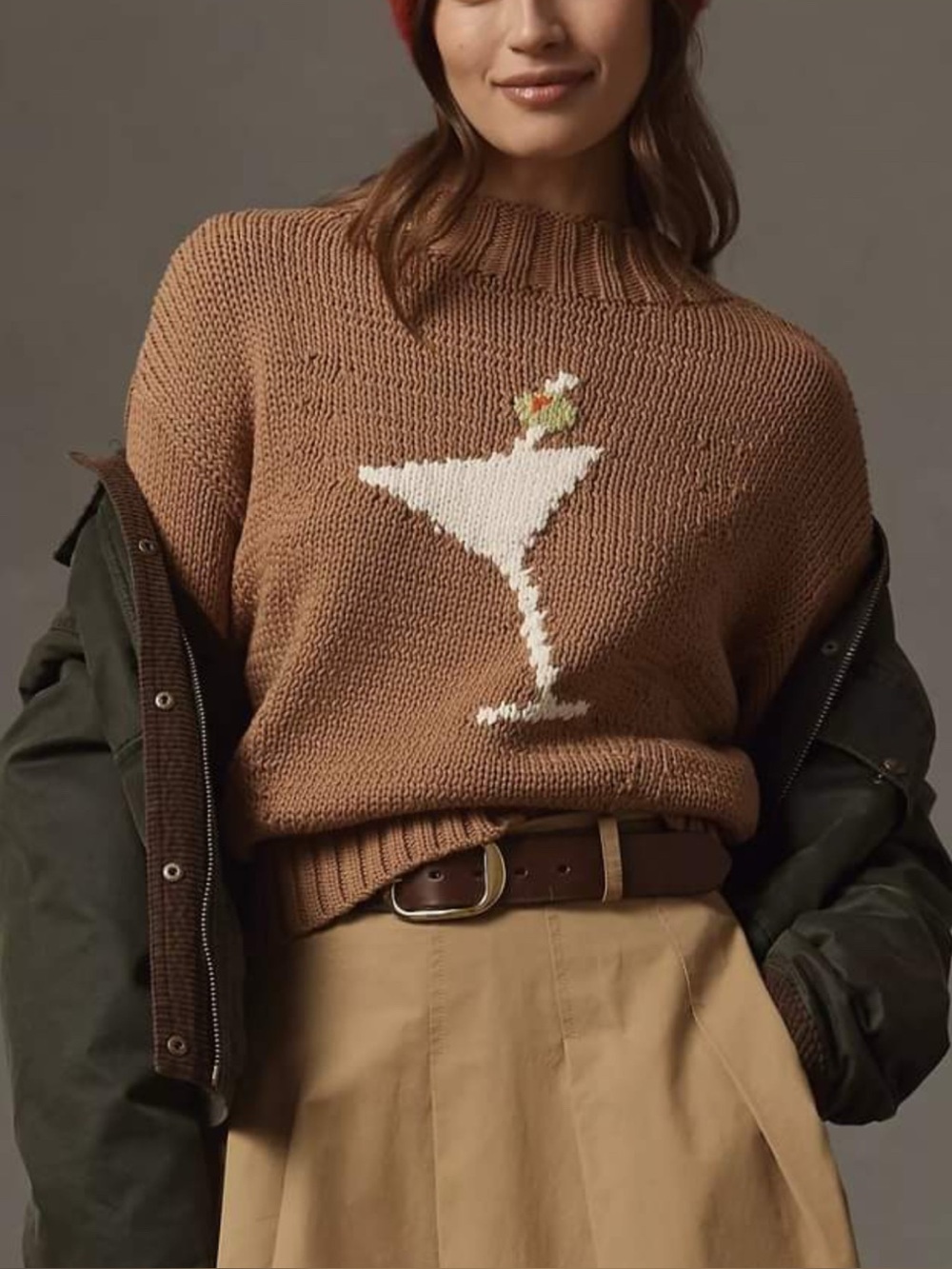 Maeve Anthropologie Pippa Mock Neck Sweater Martini Novelty Medium